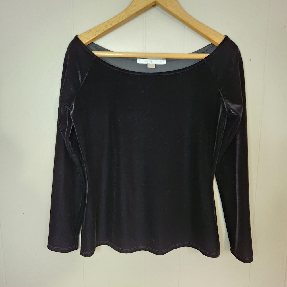 Boston Proper velour scoop neck long sleeve top black S